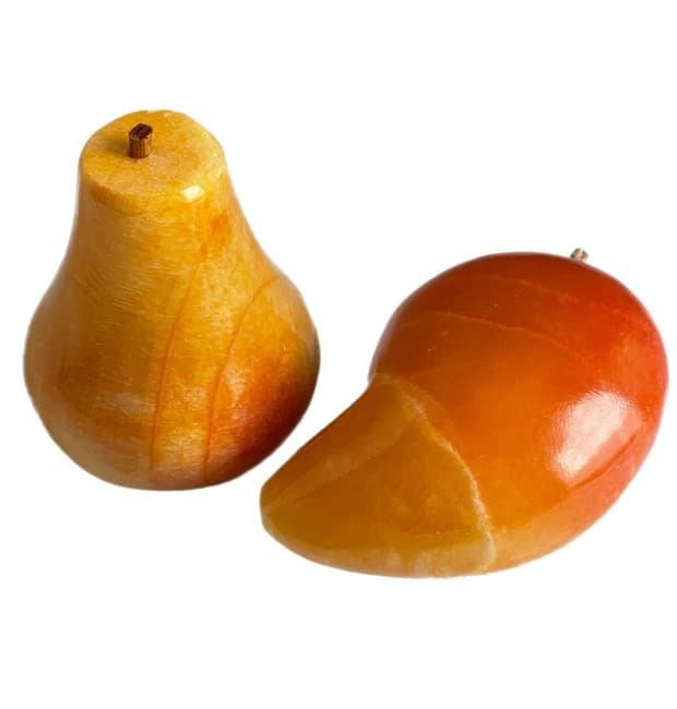 Alabaster Yelllow Pear Mango Marble Stone Fruit Realistic Italy Set of 2 Vintage product image