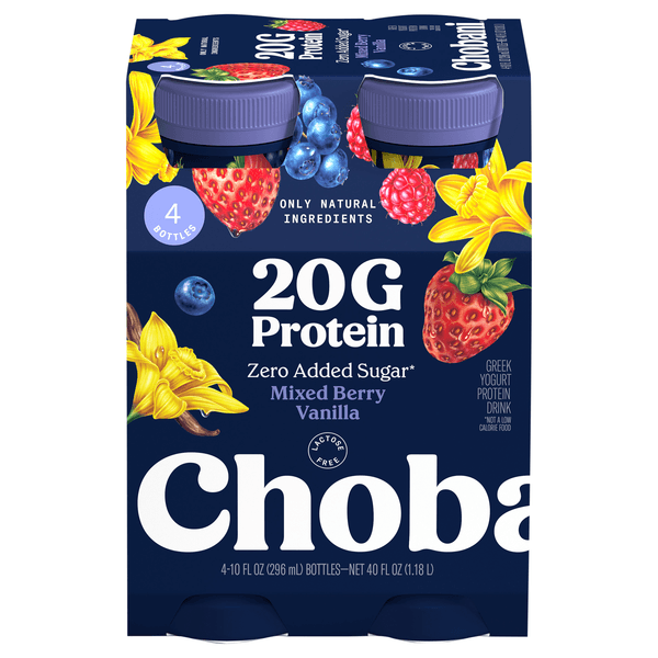 Chobani 20G Protein Low- Fat Greek Yogurt Drink Mixed Berry Vanilla 10 fl oz Bottle (4 product image