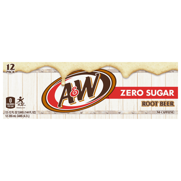 A&W Root Beer Zero Sugar No Caffeine Soda Cans 12 fl oz 12 ct product image